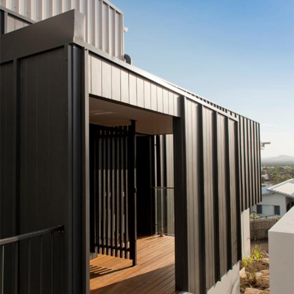 black panels on exterior of home