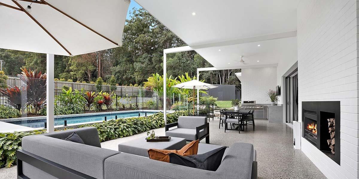 outdoor entertaining area with pool