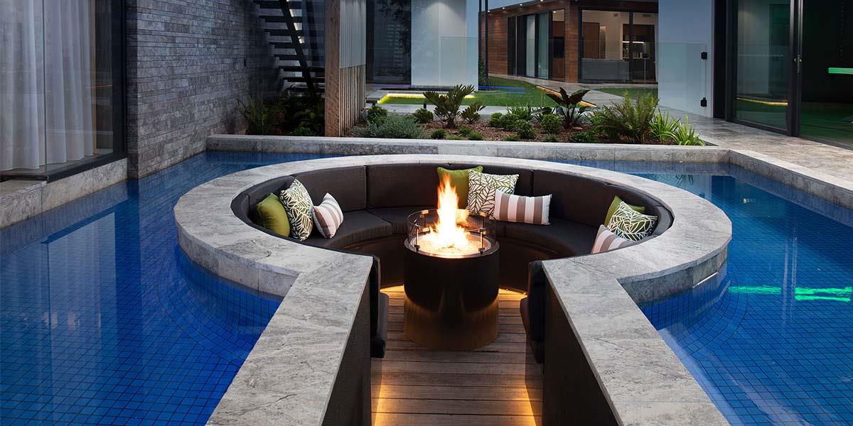 sunken fire pit in pool